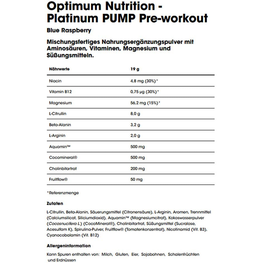 Optimum Nutrition Platinum Pump Pre-Workout 380g (MHD-Ausverkauf)