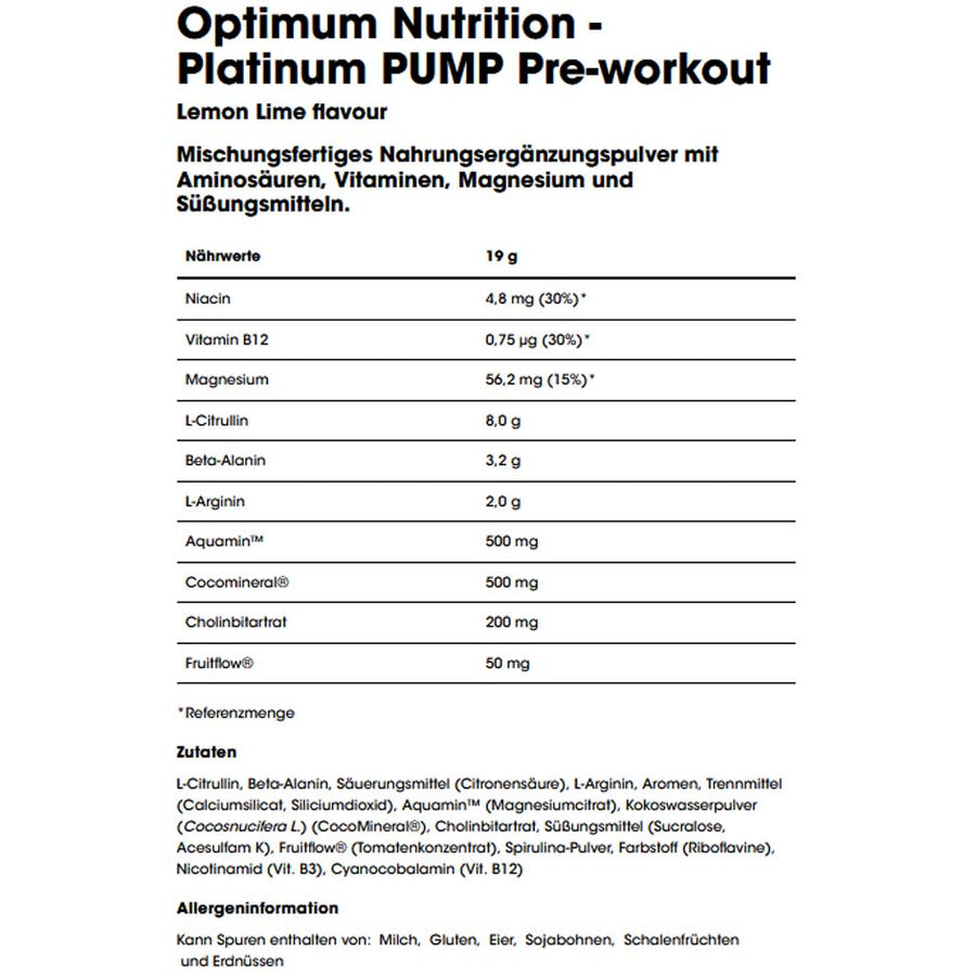 Optimum Nutrition Platinum Pump Pre-Workout 380g (MHD-Ausverkauf)