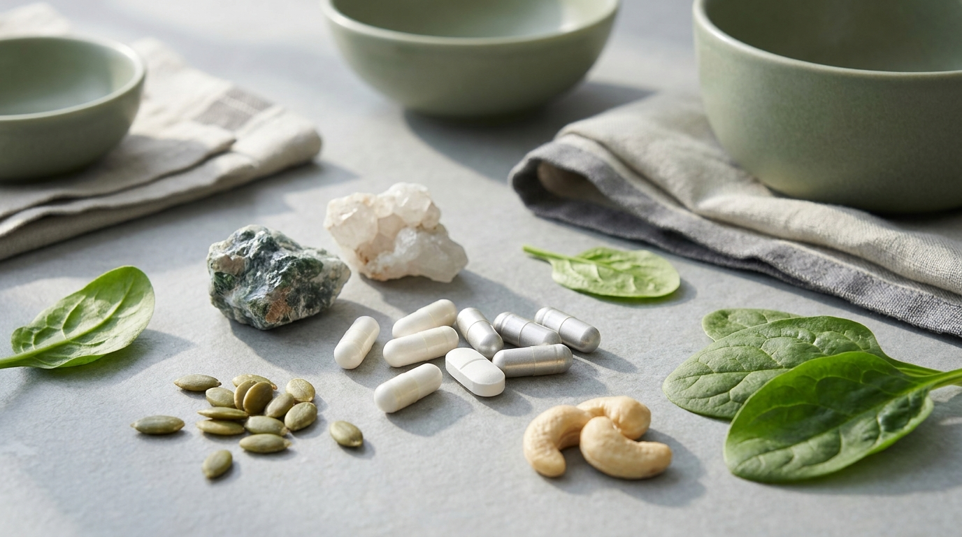 Zink- und Magnesium-Präparate mit Mineralien, Kürbiskernen und Cashews
