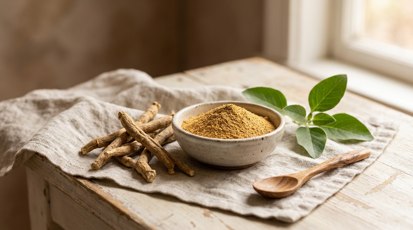 Ashwagandha-Wurzel und Ashwagandha-Pulver