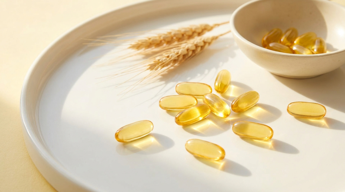Vitamin-D-Kapseln im warmen Sonnenlicht