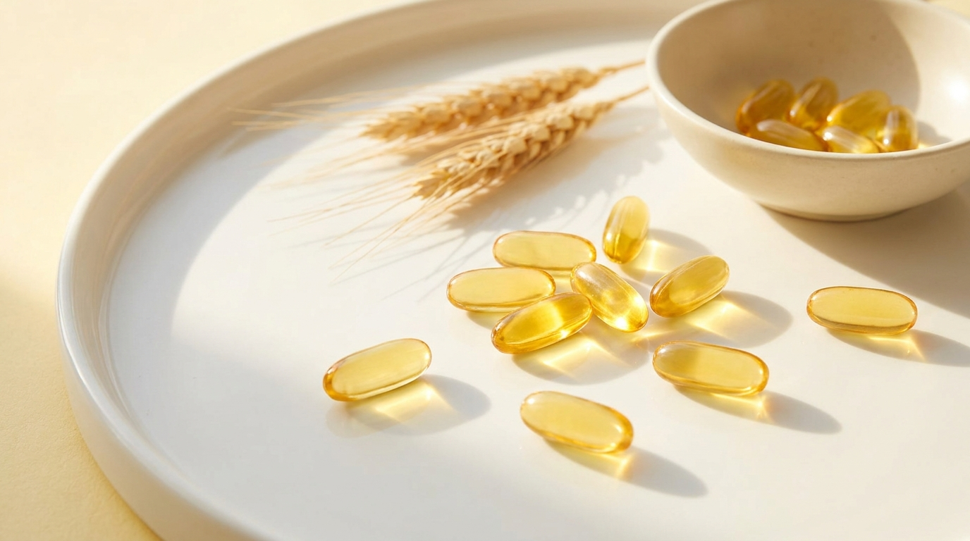Vitamin-D-Kapseln im warmen Sonnenlicht