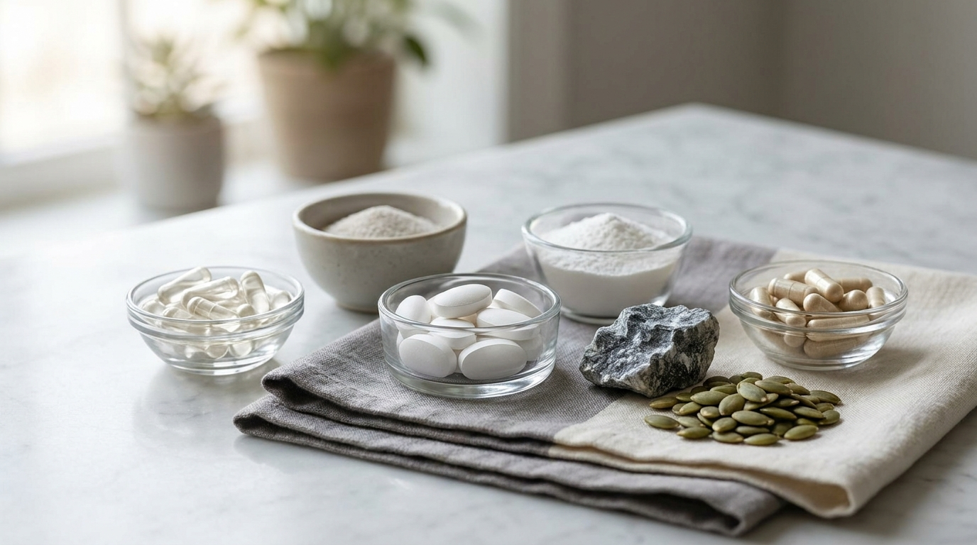 Verschiedene Magnesium-Formen als Kapseln, Tabletten und Pulver