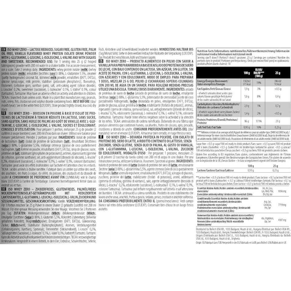 BioTech USA Iso Whey Zero 454g
