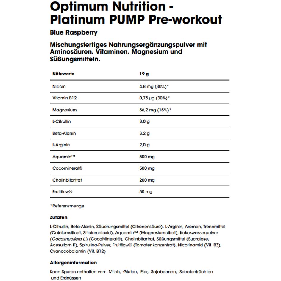Optimum Nutrition Platinum Pump Pre-Workout 380g (MHD-Ausverkauf)