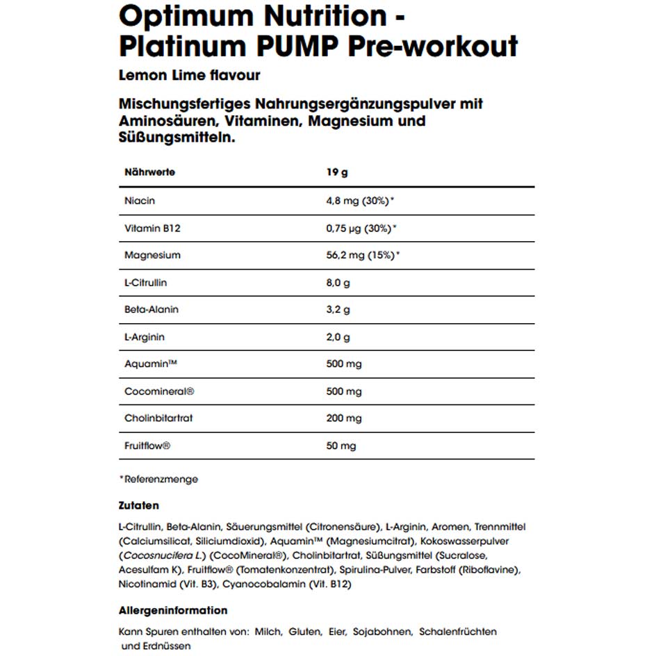 Optimum Nutrition Platinum Pump Pre-Workout 380g (MHD-Ausverkauf)