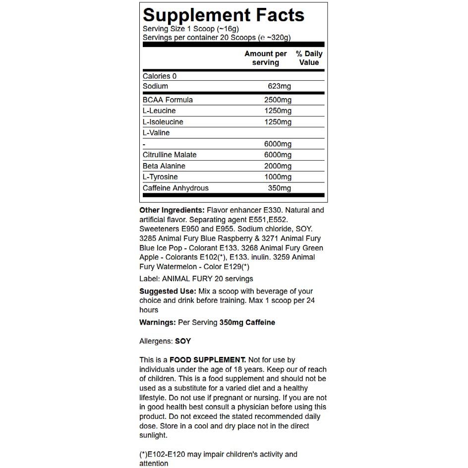 Universal Nutrition Animal Fury 483g - getboost3d